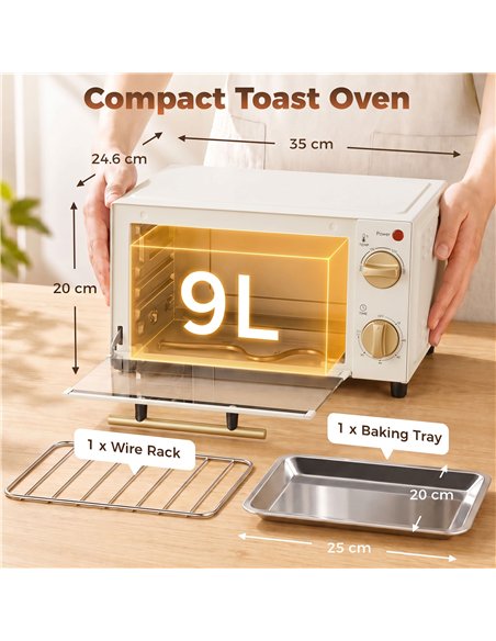 HOMCOM Mini Oven, 9L Countertop Electric Grill, Toaster Oven with Adjustable Temperature and Timer, 750W, White - pic 206939 | FastDaddyshop