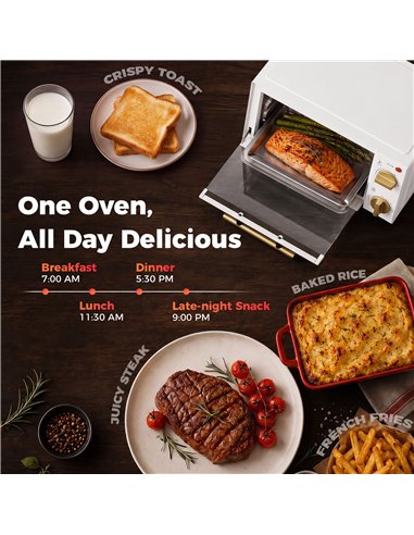 HOMCOM Mini Oven, 9L Countertop Electric Grill, Toaster Oven with Adjustable Temperature and Timer, 750W, White