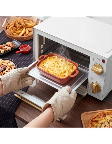 HOMCOM Mini Oven, 9L Countertop Electric Grill, Toaster Oven with Adjustable Temperature and Timer, 750W, White