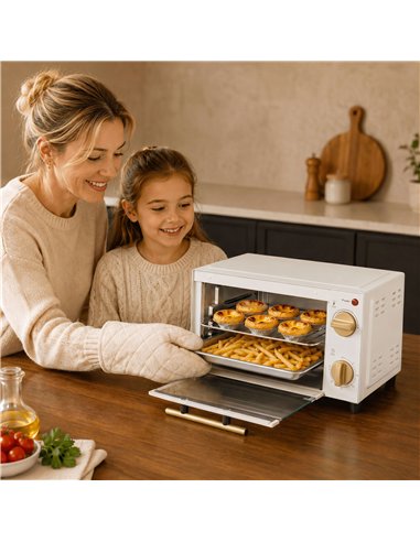 HOMCOM Mini Oven, 9L Countertop Electric Grill, Toaster Oven with Adjustable Temperature and Timer, 750W, White