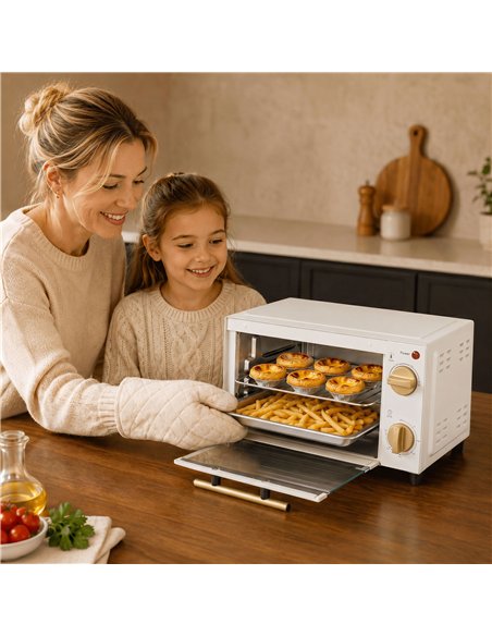 HOMCOM Mini Oven, 9L Countertop Electric Grill, Toaster Oven with Adjustable Temperature and Timer, 750W, White - pic 206945 | FastDaddyshop