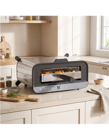 HOMCOM 3-in-1 Electric Mini Oven, Long Slot Toaster and Tabletop Grill, with LED Display, 60 Min Timer, Stainless Steel, 1700W