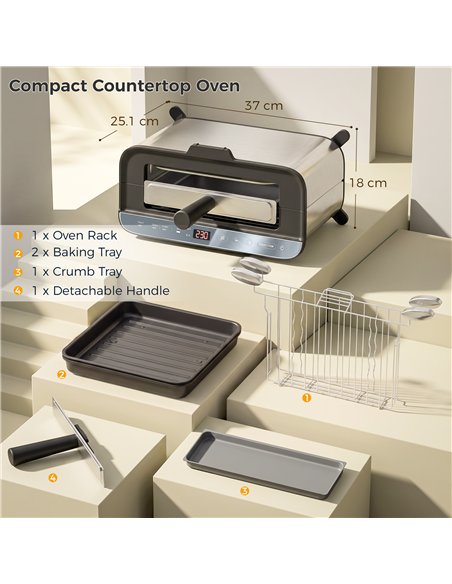 HOMCOM 3-in-1 Electric Mini Oven, Long Slot Toaster and Tabletop Grill, with LED Display, 60 Min Timer, Stainless Steel, 1700W - pic 206948 | FastDaddyshop