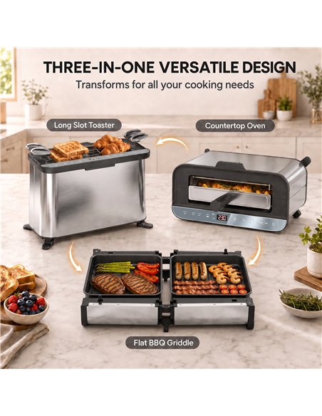 HOMCOM 3-in-1 Electric Mini Oven, Long Slot Toaster and Tabletop Grill, with LED Display, 60 Min Timer, Stainless Steel, 1700W - pic 206949 | FastDaddyshop