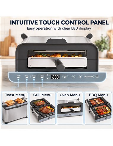 HOMCOM 3-in-1 Electric Mini Oven, Long Slot Toaster and Tabletop Grill, with LED Display, 60 Min Timer, Stainless Steel, 1700W