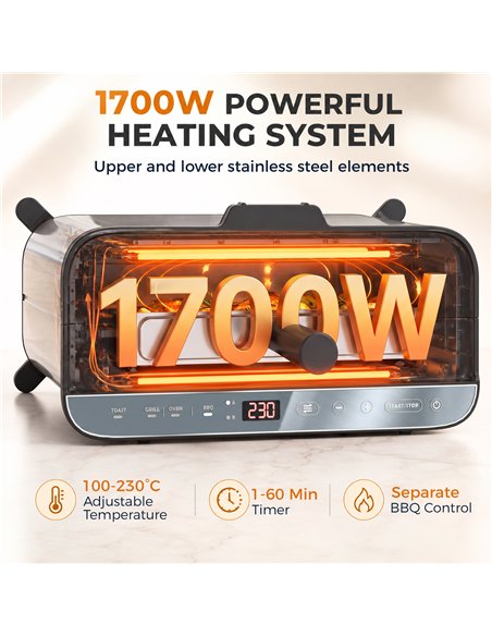 HOMCOM 3-in-1 Electric Mini Oven, Long Slot Toaster and Tabletop Grill, with LED Display, 60 Min Timer, Stainless Steel, 1700W - pic 206951 | FastDaddyshop