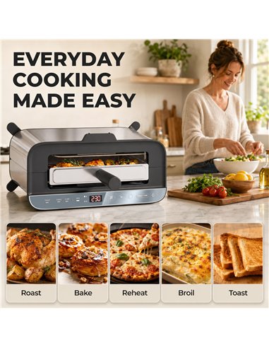 HOMCOM 3-in-1 Electric Mini Oven, Long Slot Toaster and Tabletop Grill, with LED Display, 60 Min Timer, Stainless Steel, 1700W