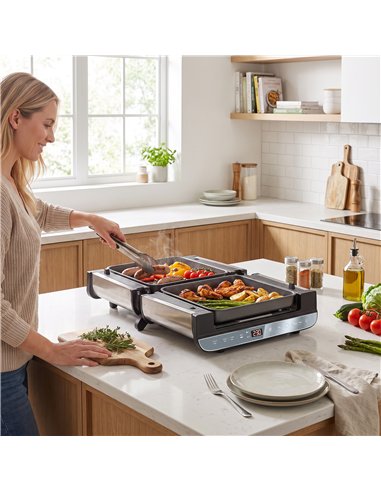 HOMCOM 3-in-1 Electric Mini Oven, Long Slot Toaster and Tabletop Grill, with LED Display, 60 Min Timer, Stainless Steel, 1700W
