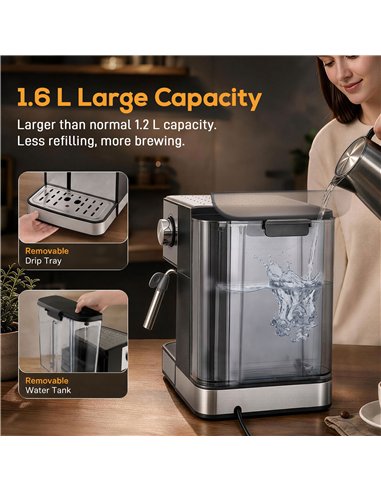 HOMCOM Espresso Machine, 20-Bar Cappuccino Coffee Maker with Frother Wand, 1.6L Tank, Single/Double/Manual Shot, LED Touch