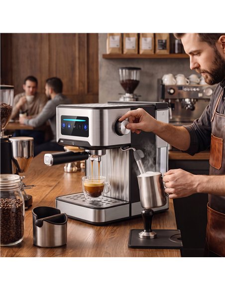 HOMCOM Espresso Machine, 20-Bar Cappuccino Coffee Maker with Frother Wand, 1.6L Tank, Single/Double/Manual Shot, LED Touch - pic 206962 | FastDaddyshop