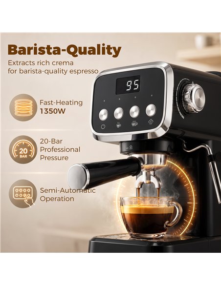 HOMCOM Espresso Machine, 20-Bar Cappuccino Coffee Maker with Frother Wand, 1.2 L Water Tank, Black - pic 206967 | FastDaddyshop