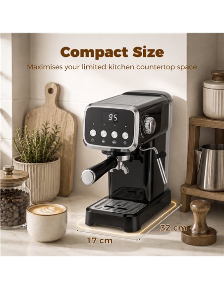 HOMCOM Espresso Machine, 20-Bar Cappuccino Coffee Maker with Frother Wand, 1.2 L Water Tank, Black - pic 206970 | FastDaddyshop