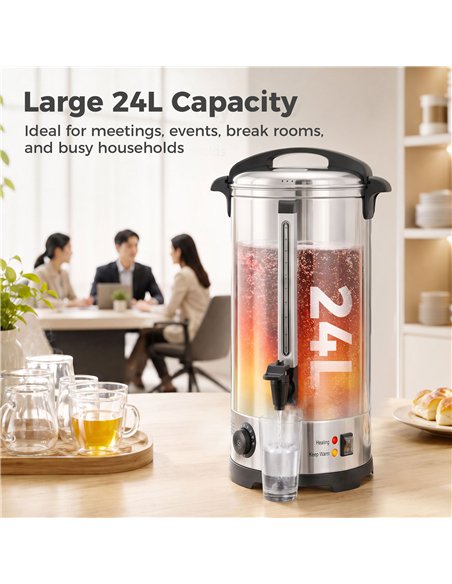 HOMCOM 24L Catering Urn, 2500W Stainless Steel Hot Water Boiler Dispenser with Thermostat, Keep Warm Function and Easy Pour Tap - pic 206976 | FastDaddyshop