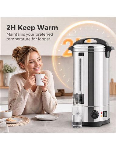 HOMCOM 24L Catering Urn, 2500W Stainless Steel Hot Water Boiler Dispenser with Thermostat, Keep Warm Function and Easy Pour Tap