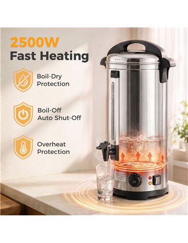 HOMCOM 24L Catering Urn, 2500W Stainless Steel Hot Water Boiler Dispenser with Thermostat, Keep Warm Function and Easy Pour Tap