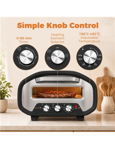 HOMCOM Electric Pizza Oven, Pizza Maker with 3 Knob Control and Ceramic Stone, Viewing Window, 2200W