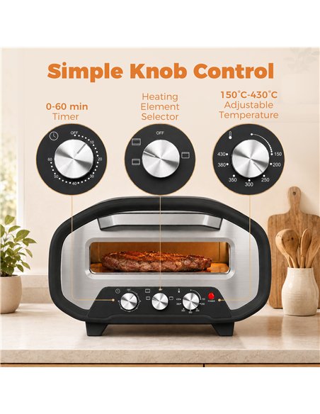 HOMCOM Electric Pizza Oven, Pizza Maker with 3 Knob Control and Ceramic Stone, Viewing Window, 2200W - pic 206986 | FastDaddyshop