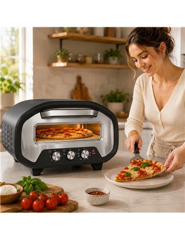 HOMCOM Electric Pizza Oven, Pizza Maker with 3 Knob Control and Ceramic Stone, Viewing Window, 2200W