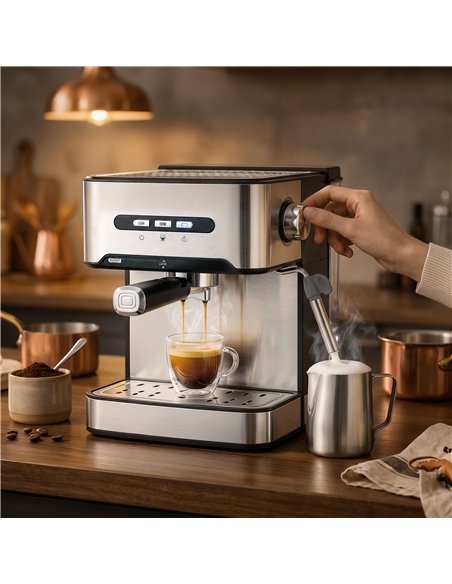 HOMCOM Espresso Machine, 20-Bar Semi Automatic Cappuccino Coffee Maker with Frother Wand, 1.6 L Water Tank, Black and Silver - pic 206992 | FastDaddyshop