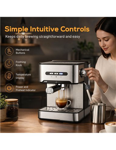 HOMCOM Espresso Machine, 20-Bar Semi Automatic Cappuccino Coffee Maker with Frother Wand, 1.6 L Water Tank, Black and Silver