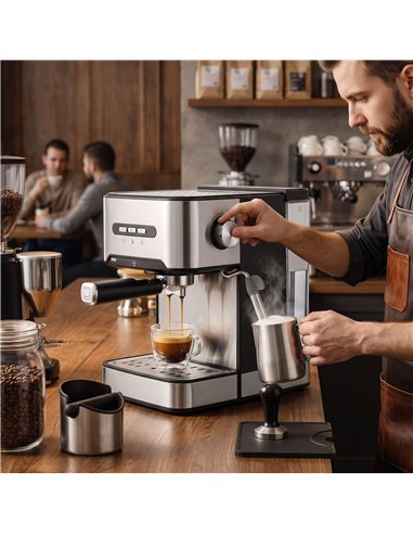 HOMCOM Espresso Machine, 20-Bar Semi Automatic Cappuccino Coffee Maker with Frother Wand, 1.6 L Water Tank, Black and Silver