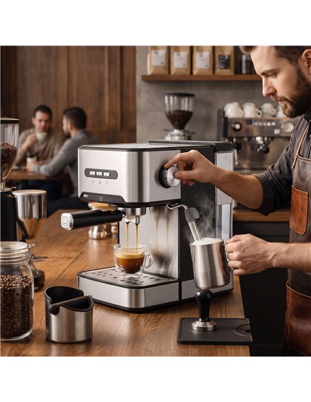 HOMCOM Espresso Machine, 20-Bar Semi Automatic Cappuccino Coffee Maker with Frother Wand, 1.6 L Water Tank, Black and Silver - pic 206998 | FastDaddyshop