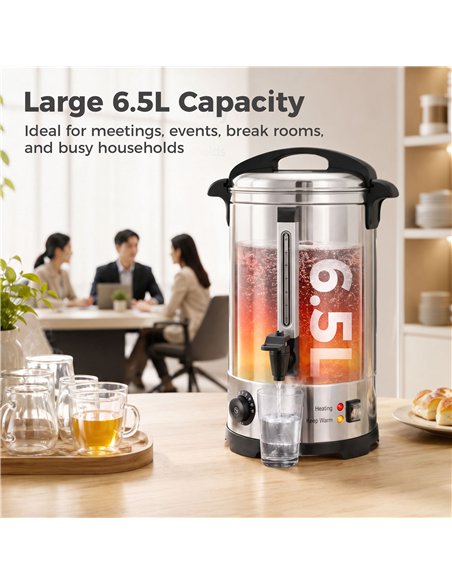 HOMCOM 6.5L Catering Urn, 1500W Stainless Steel Hot Water Boiler Dispenser with Thermostat, Keep Warm Function & Easy Pour Tap - pic 207003 | FastDaddyshop