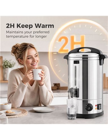 HOMCOM 6.5L Catering Urn, 1500W Stainless Steel Hot Water Boiler Dispenser with Thermostat, Keep Warm Function & Easy Pour Tap