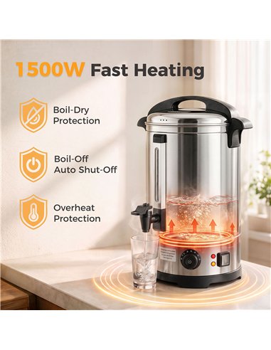HOMCOM 6.5L Catering Urn, 1500W Stainless Steel Hot Water Boiler Dispenser with Thermostat, Keep Warm Function & Easy Pour Tap