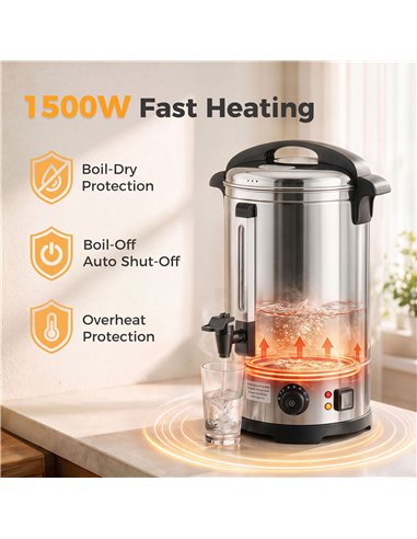 HOMCOM 13L Catering Urn, 2500W Stainless Steel Hot Water Boiler Dispenser with Thermostat, Keep Warm Function and Easy Pour Tap