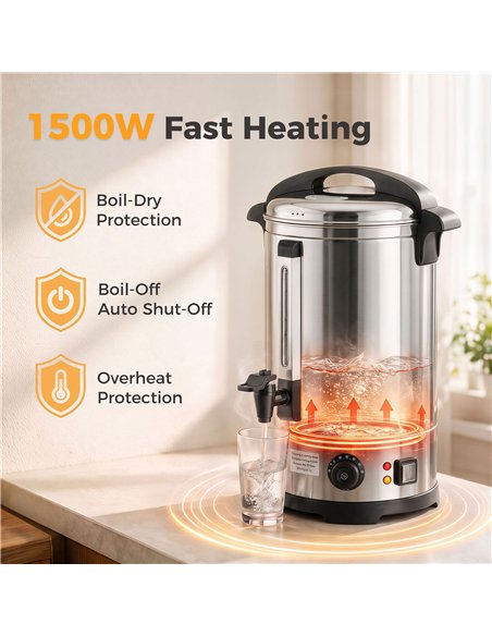HOMCOM 13L Catering Urn, 2500W Stainless Steel Hot Water Boiler Dispenser with Thermostat, Keep Warm Function and Easy Pour Tap - pic 207015 | FastDaddyshop