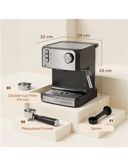 HOMCOM Espresso Machine, 20-Bar Semi Automatic Cappuccino Coffee Maker with Frother Wand, 1.6 L Water Tank, Black - pic 207020 | FastDaddyshop