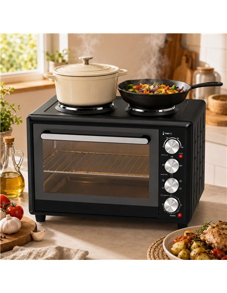 HOMCOM 46L Mini Oven with Dual Hot Plates, Electric Countertop Cooker with Convection, 90–230°C Adjustable Temperature - pic 207043 | FastDaddyshop