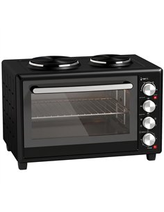 HOMCOM 36L Mini Oven with Dual Hot Plates, Electric Countertop Cooker with Convection, 90–230°C Adjustable Temperature