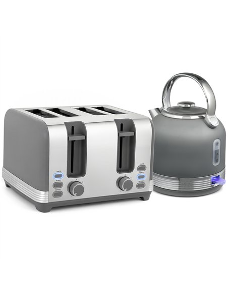 HOMCOM Stainless Steel Kettle and Toaster Set, 1.7L 3000W Cordless Fast Boil Kettle, 4 Slice Toaster Kitchen Set, Grey - pic 207054 | FastDaddyshop
