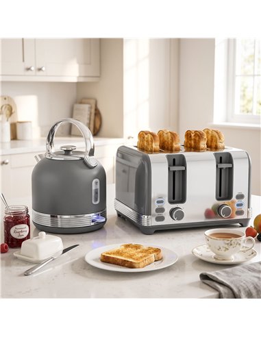 HOMCOM Stainless Steel Kettle and Toaster Set, 1.7L 3000W Cordless Fast Boil Kettle, 4 Slice Toaster Kitchen Set, Grey