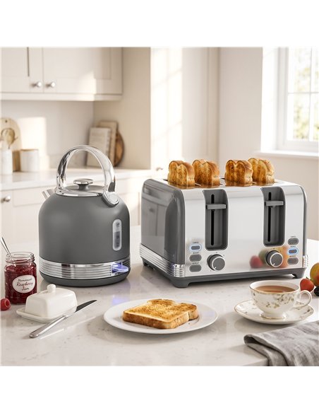 HOMCOM Stainless Steel Kettle and Toaster Set, 1.7L 3000W Cordless Fast Boil Kettle, 4 Slice Toaster Kitchen Set, Grey - pic 207055 | FastDaddyshop
