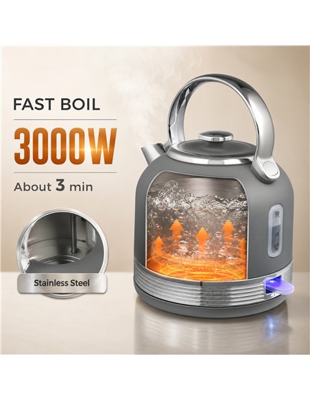 HOMCOM Stainless Steel Kettle and Toaster Set, 1.7L 3000W Cordless Fast Boil Kettle, 4 Slice Toaster Kitchen Set, Grey - pic 207057 | FastDaddyshop