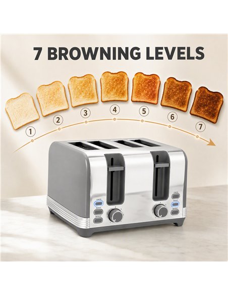 HOMCOM Stainless Steel Kettle and Toaster Set, 1.7L 3000W Cordless Fast Boil Kettle, 4 Slice Toaster Kitchen Set, Grey - pic 207059 | FastDaddyshop