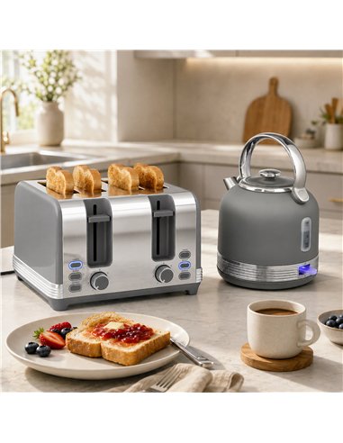 HOMCOM Stainless Steel Kettle and Toaster Set, 1.7L 3000W Cordless Fast Boil Kettle, 4 Slice Toaster Kitchen Set, Grey