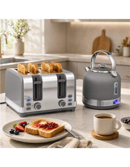 HOMCOM Stainless Steel Kettle and Toaster Set, 1.7L 3000W Cordless Fast Boil Kettle, 4 Slice Toaster Kitchen Set, Grey - pic 207062 | FastDaddyshop