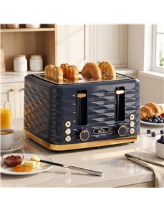 HOMCOM Toaster, Toaster 4 Slice with 7 Browning Levels, High Lift, Reheat/Defrost/Cancel, Dark Blue 2