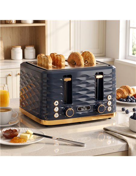 HOMCOM Toaster, Toaster 4 Slice with 7 Browning Levels, High Lift, Reheat/Defrost/Cancel, Dark Blue - pic 207064 | FastDaddyshop