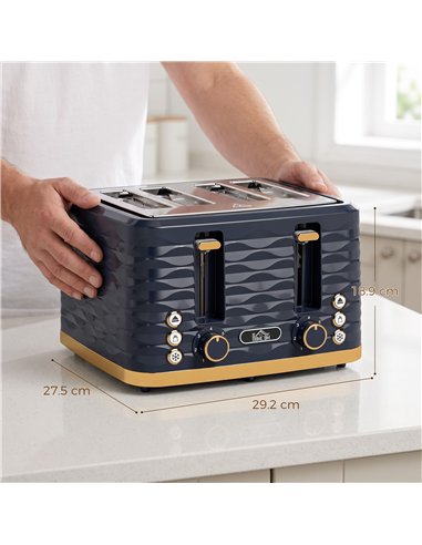 HOMCOM Toaster, Toaster 4 Slice with 7 Browning Levels, High Lift, Reheat/Defrost/Cancel, Dark Blue