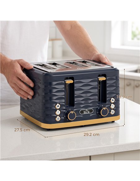 HOMCOM Toaster, Toaster 4 Slice with 7 Browning Levels, High Lift, Reheat/Defrost/Cancel, Dark Blue - pic 207065 | FastDaddyshop