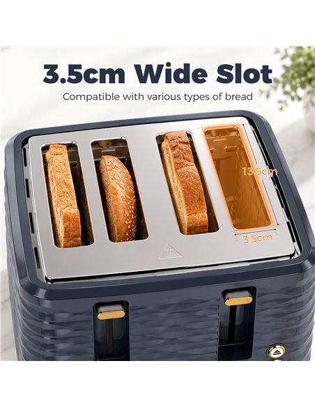 HOMCOM Toaster, Toaster 4 Slice with 7 Browning Levels, High Lift, Reheat/Defrost/Cancel, Dark Blue - pic 207066 | FastDaddyshop