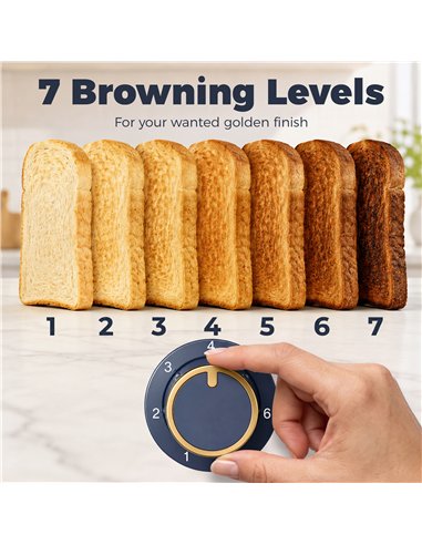 HOMCOM Toaster, Toaster 4 Slice with 7 Browning Levels, High Lift, Reheat/Defrost/Cancel, Dark Blue