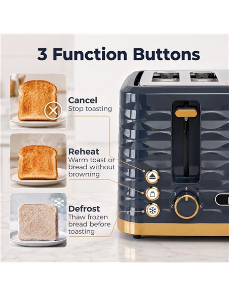 HOMCOM Toaster, Toaster 4 Slice with 7 Browning Levels, High Lift, Reheat/Defrost/Cancel, Dark Blue - pic 207068 | FastDaddyshop