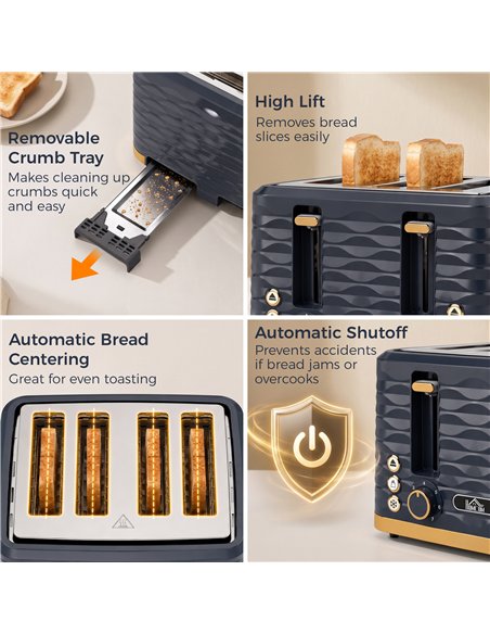 HOMCOM Toaster, Toaster 4 Slice with 7 Browning Levels, High Lift, Reheat/Defrost/Cancel, Dark Blue - pic 207069 | FastDaddyshop