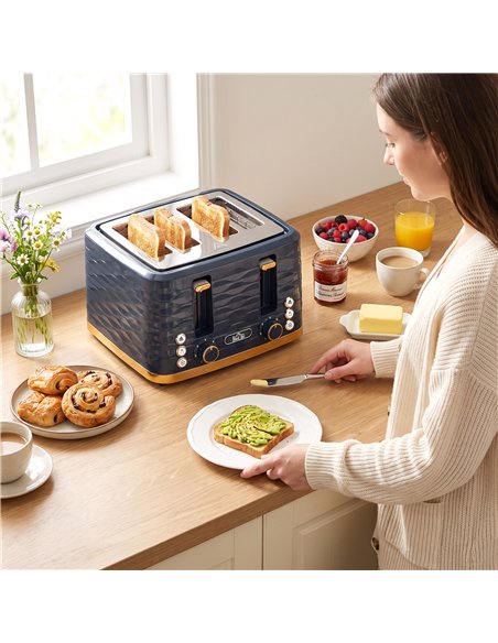 HOMCOM Toaster, Toaster 4 Slice with 7 Browning Levels, High Lift, Reheat/Defrost/Cancel, Dark Blue - pic 207070 | FastDaddyshop